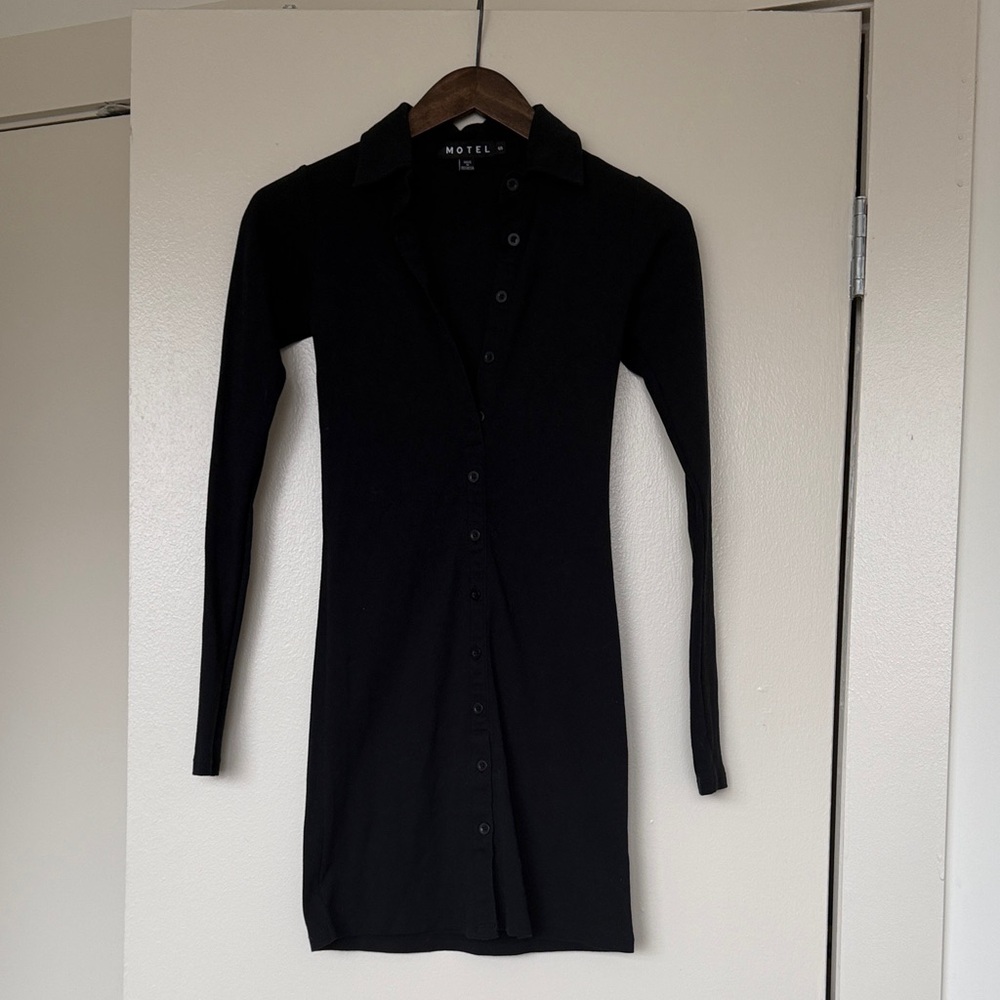 Motel Rocks Black Long Sleeve Button-Front Dress
